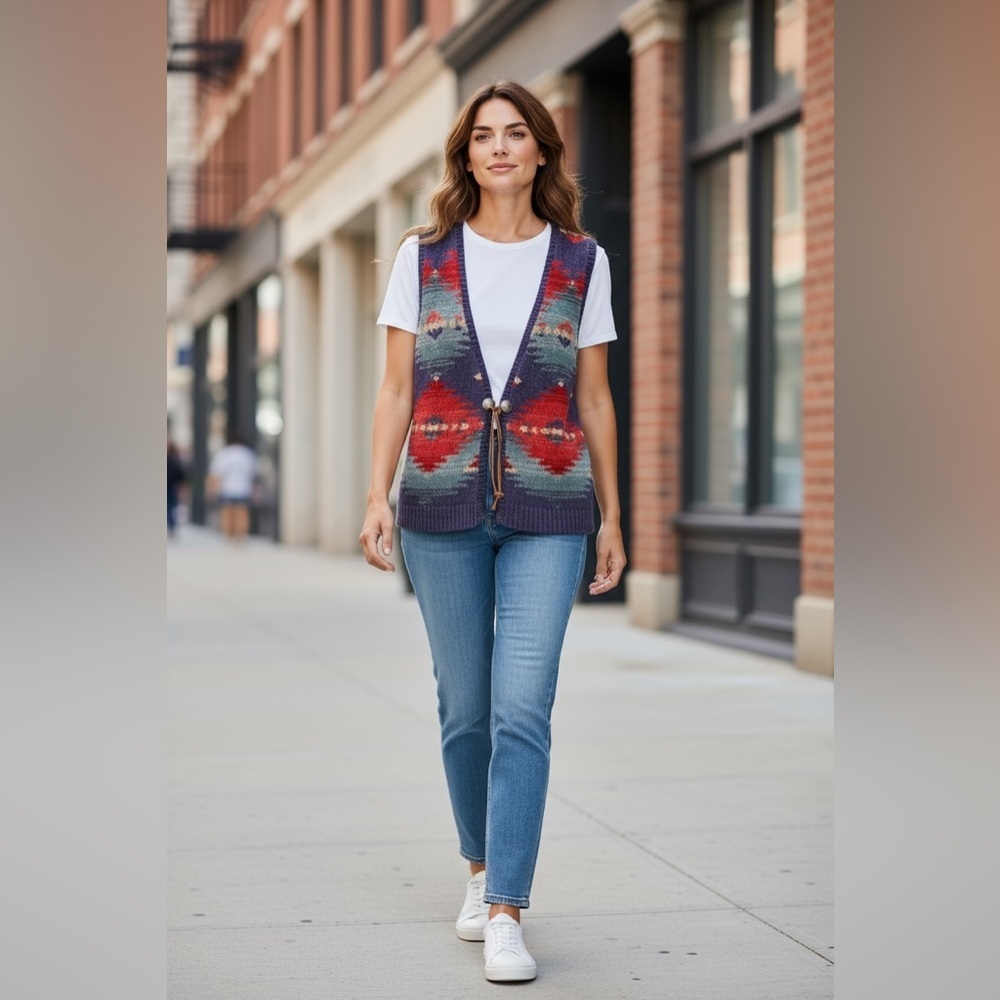 Ralph Lauren Navajo hand knit vintage vest concho closure. NWOT.‍‍‍‍‍‍‍‍‍